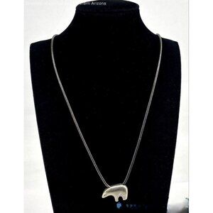 Vintage Zuni Native American Sterling Silver Bear Pendant Snake Chain Necklace